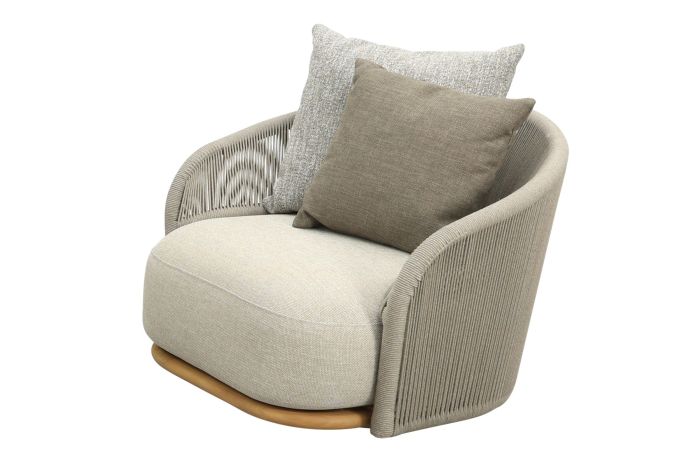 Loom roterende loungestoel met teak detail - Mokka