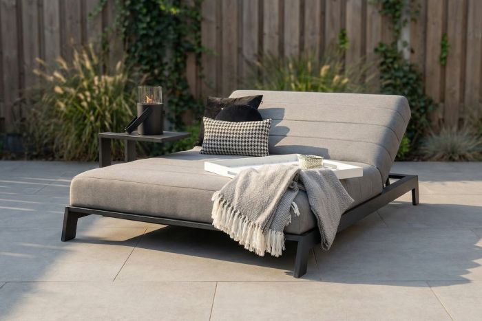 Mexico 2-persoons sunbrella ligbed met bijzettafel - Lichtgrijs