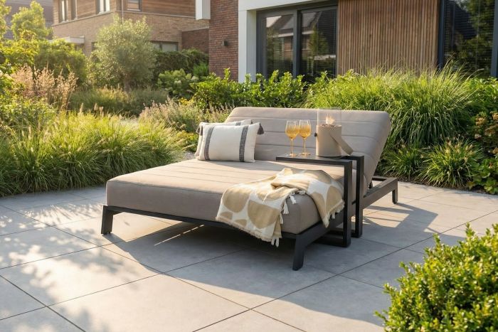 Mexico 2-persoons sunbrella ligbed met bijzettafel - Taupe