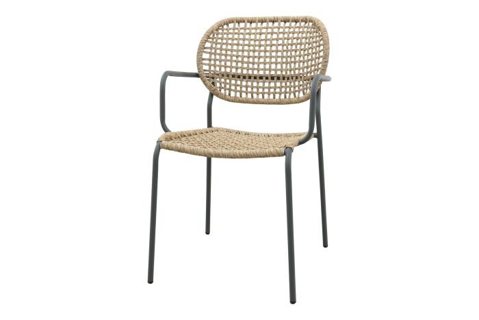 Noa stapelbare naturel wicker dining tuinstoel - Antraciet