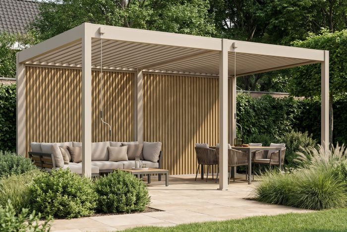 Lamellen overkapping - 5,3x3 m. - Aluminium - Zand - Move