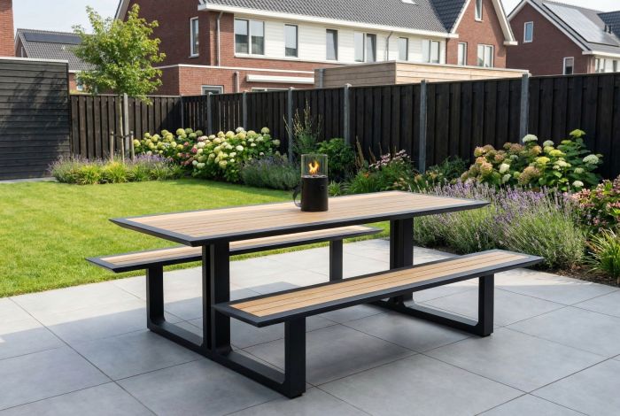 Arizona picknicktafel 240x164 cm. - Aluminium/Teak - Op=Op