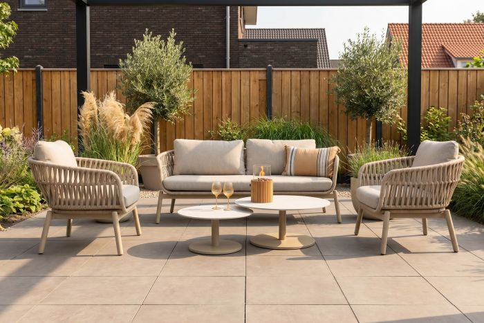 Romeo/Orion rope stoel-bank loungeset - Latte