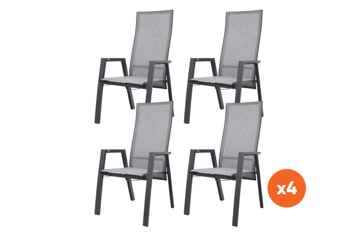 Set van 4  - Azoren verstelbare dining tuinstoelen (incl. kussen) - Antraciet
