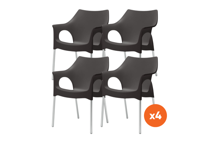Set van 4 - Scab Ola stapelbare kunststof tuinstoel - antraciet