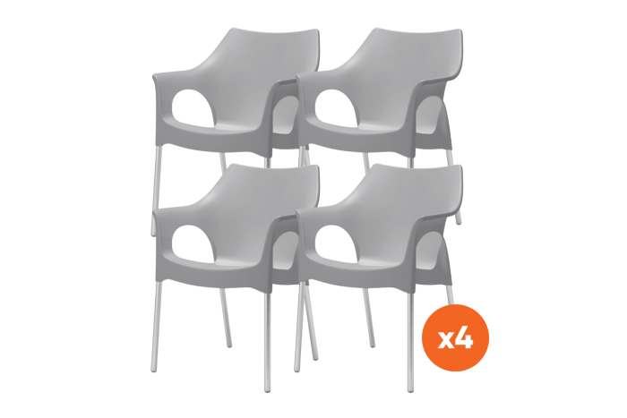 Set van 4 - Scab Ola stapelbare kunststof tuinstoel - Lichtgrijs
