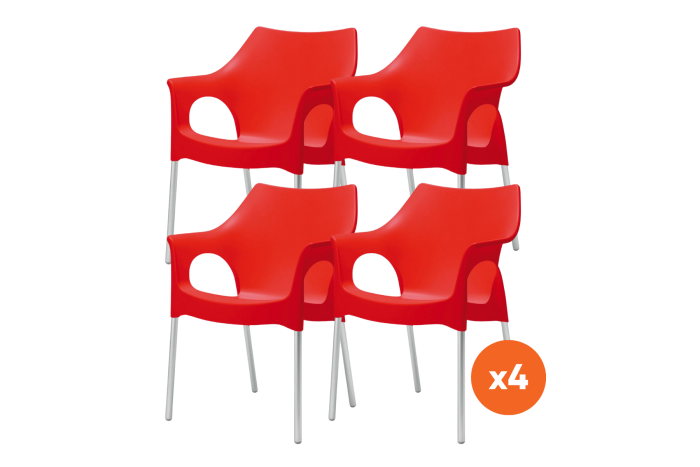 Set van 4 - Scab Ola stapelbare kunststof tuinstoel - Rood