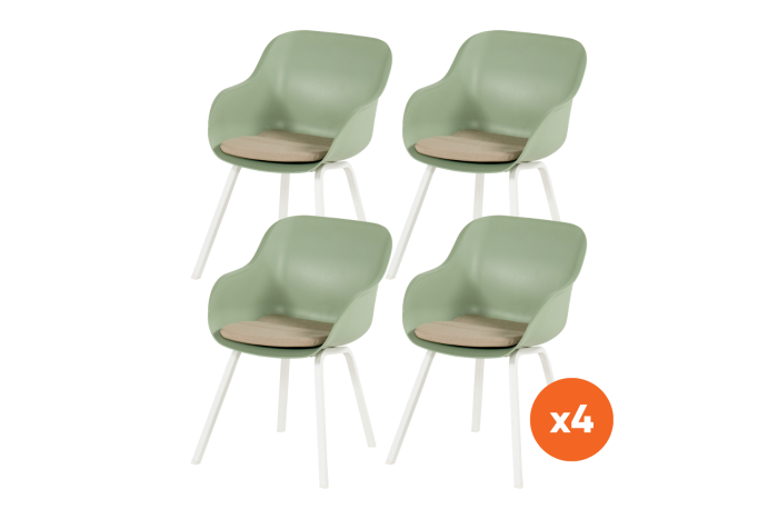 Set van 4 - Hartman Le Soleil Element dining armstoelen - Sage Green - Alu poot