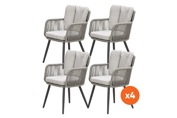 Set van 4 - GI Linares rope dining tuinstoelen - Carbon