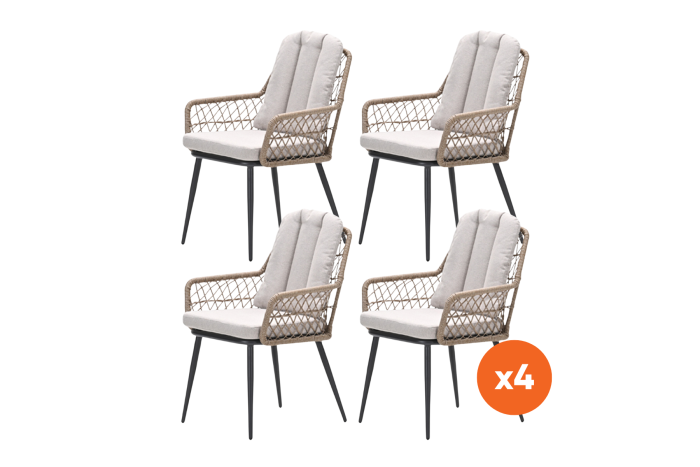 Set van 4 - GI Allasio dining tuinstoelen - Carbon black/Zand