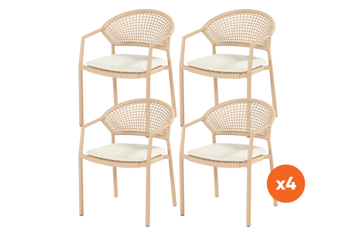 Set van 4 - Hartman Taragona stapelbare rope dining tuinstoel - Cappuccino