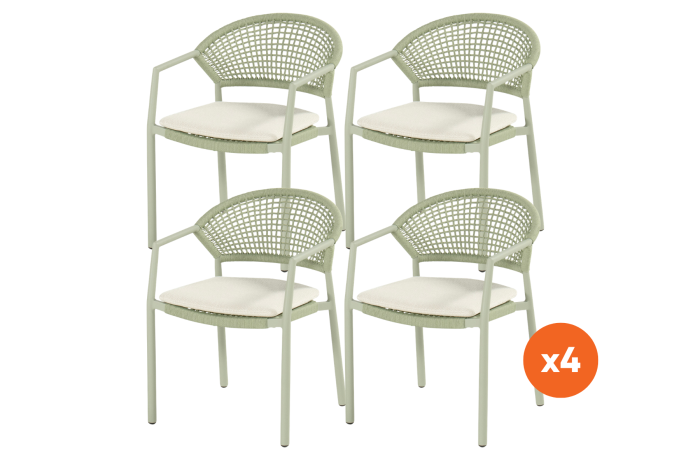 Set van 4 - Hartman Taragona stapelbare rope dining tuinstoel - Soft Green