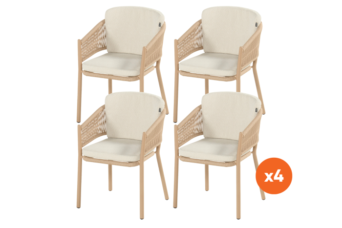 Set van 4 - Hartman Altea rope dining tuinstoel - Cappuccino