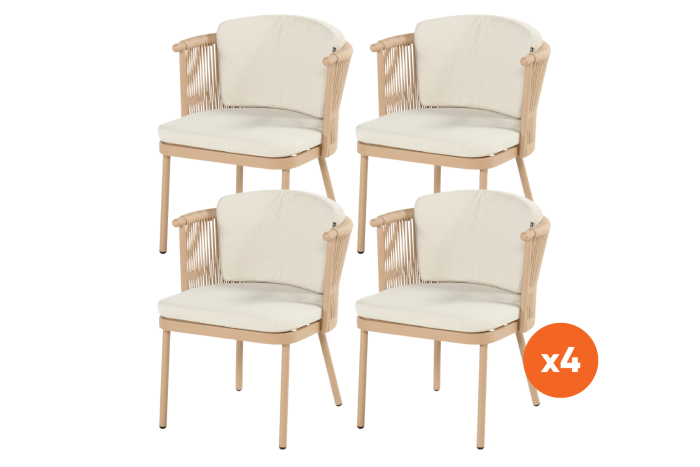 Set van 4 - Hartman Toledo rope dining tuinstoel - Cappuccino