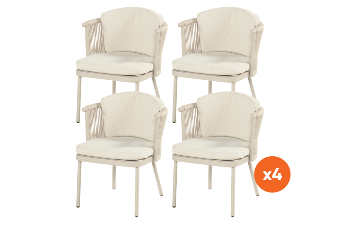 Set van 4 - Hartman Toledo rope dining tuinstoel - Sand