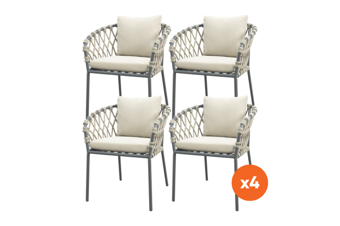 Set van 4 - Sara dining tuinstoelen - Rope/Antraciet 