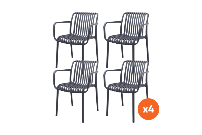 Set van 4 - Stripe stapelbare tuinstoel - Antraciet