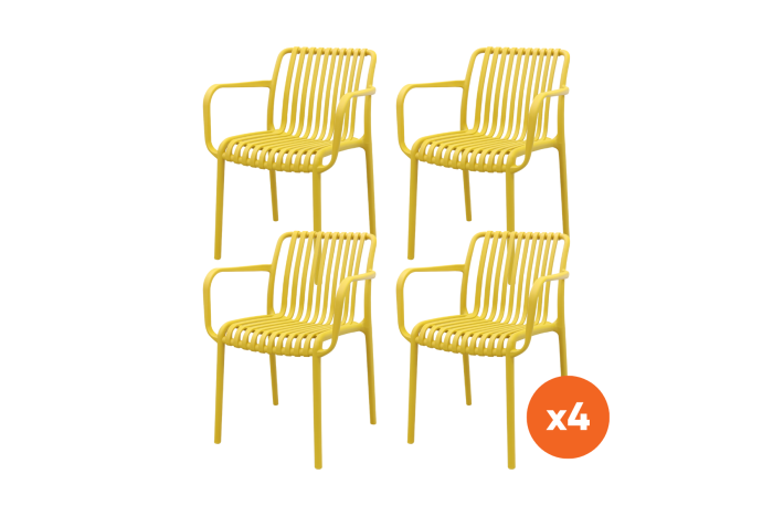 Set van 4 -Stripe stapelbare tuinstoelen - Mosterdgeel