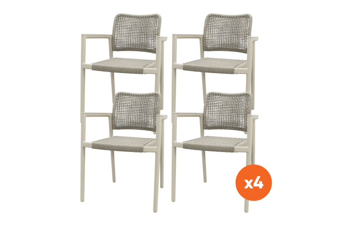 Set van 4 - Moretti rope stapelbare dining tuinstoel - Mokka