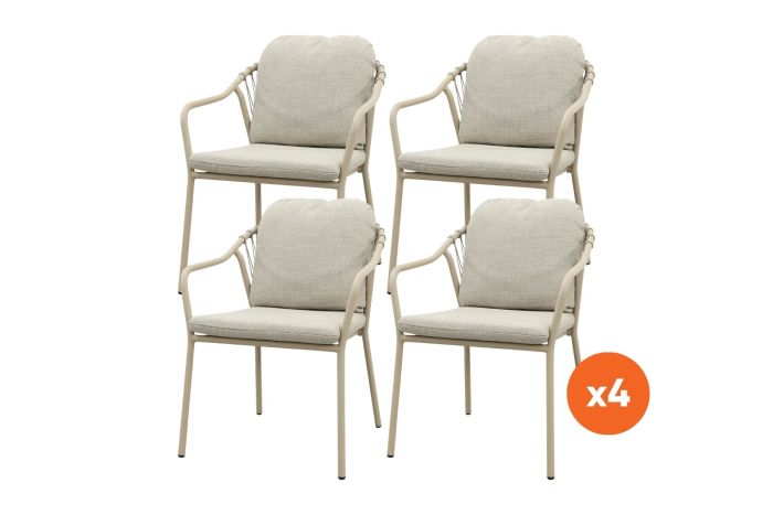 Set van 4 - Pisa rope dining tuinstoel - Latte