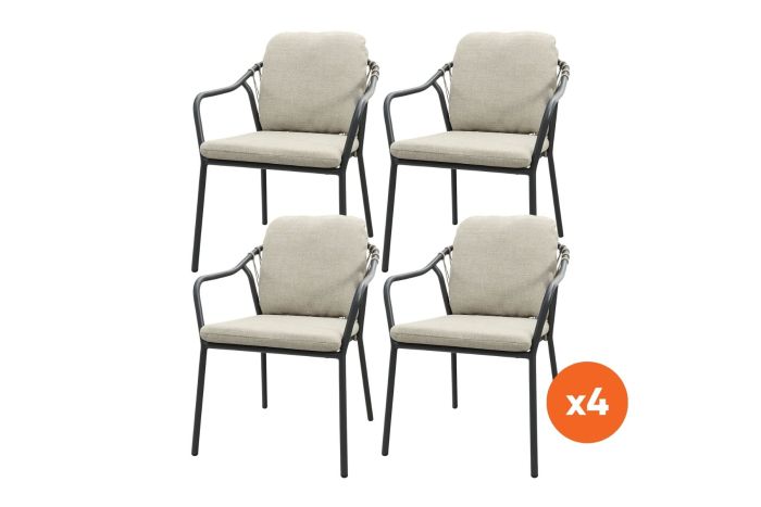 Set van 4 - Pisa rope dining tuinstoel - Royal Grey