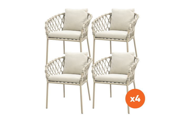 Set van 4 - Sara dining tuinstoelen - Rope/Latte