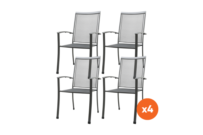 Set van 4 - Royal Garden Balero strekmetaal stapelbare tuinstoel - Antraciet