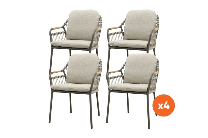 Set van 4 - Tenerife dining tuinstoel met teak armleuning - Terre