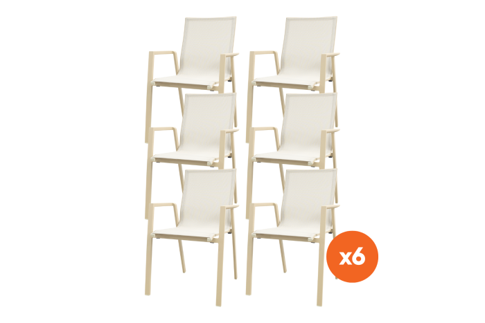 Set van 6 - Atmos stapelbare tuinstoelen - Latte/Beige
