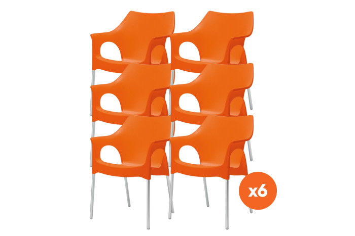 Set van 6 - Scab Ola stapelbare kunststof tuinstoel - Oranje