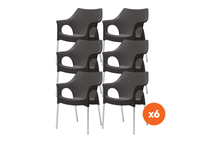 Set van 6 - Scab Ola stapelbare kunststof tuinstoel - antraciet