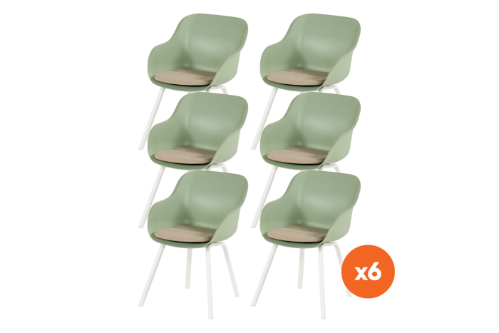 Set van 6 - Hartman Le Soleil Element dining armstoelen - Sage Green - Alu poot