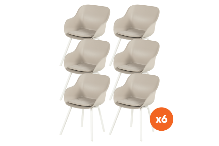 Set van 6 - Hartman Le Soleil Element dining armstoel - Soft taupe/white