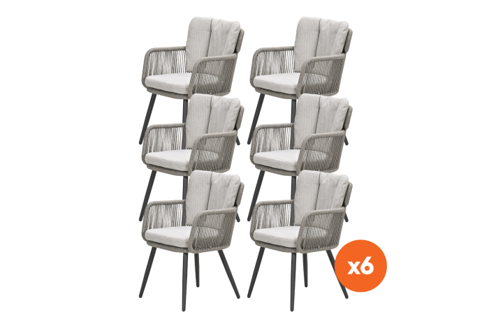 Set van 6 - GI Linares rope dining tuinstoelen - Carbon