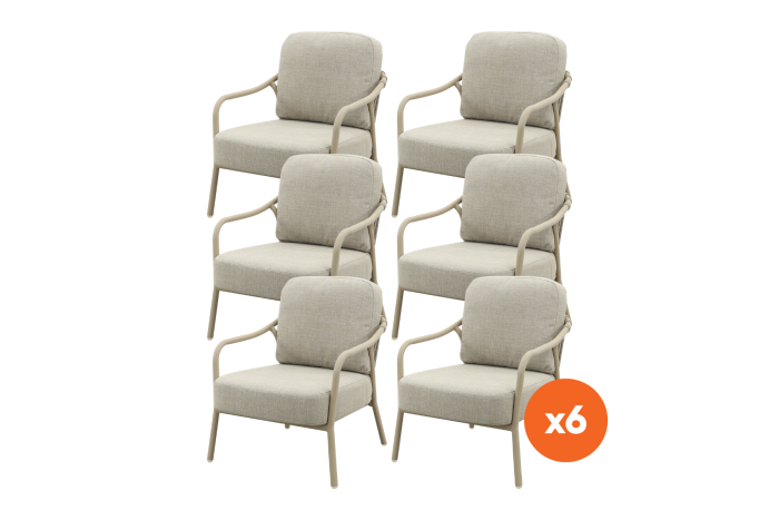 Set van 6 - Pisa low-dining tuinstoel - Latte/Naturel