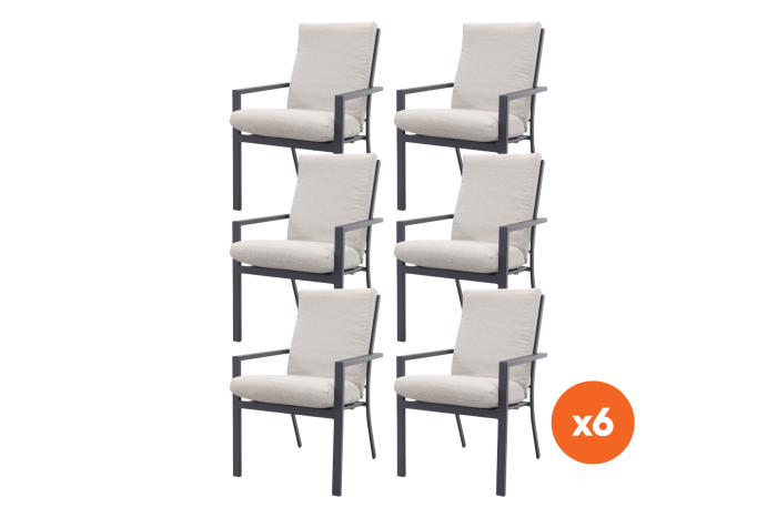 Set van 6 - GI Sergio dining tuinstoelen Carbon black/Desert Sand