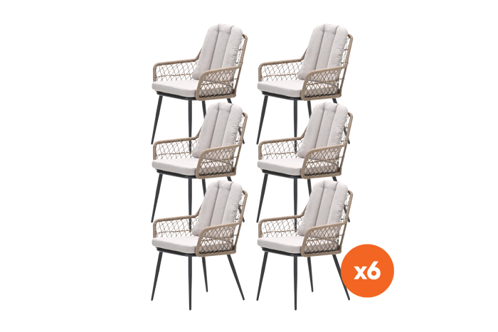 Set van 6 - GI Allasio dining tuinstoelen - Carbon black/Zand