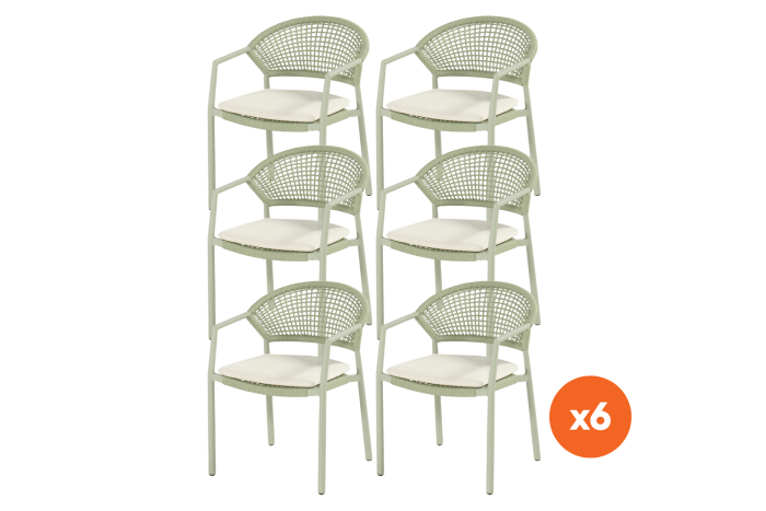 Set van 6 - Hartman Taragona stapelbare rope dining tuinstoel - Soft Green