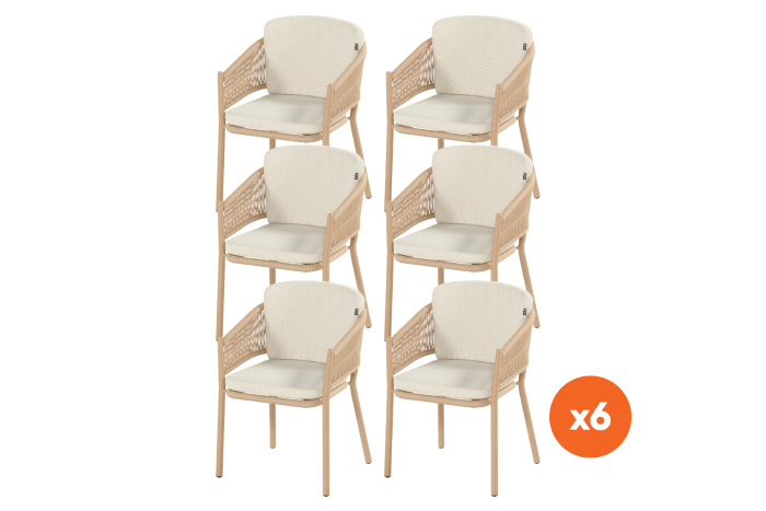 Set van 6 - Hartman Altea rope dining tuinstoel - Cappuccino