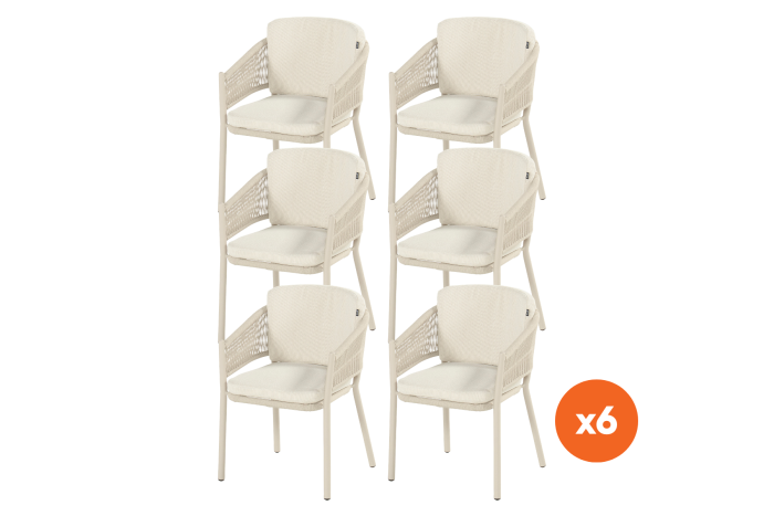 Set van 6 - Hartman Altea rope dining tuinstoel - Sand