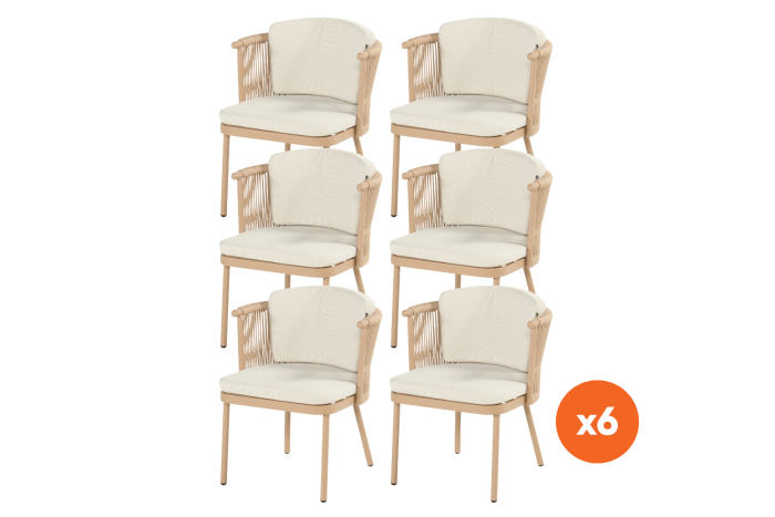Set van 6 - Hartman Toledo rope dining tuinstoel - Cappuccino