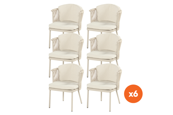 Set van 6 - Hartman Toledo rope dining tuinstoel - Sand