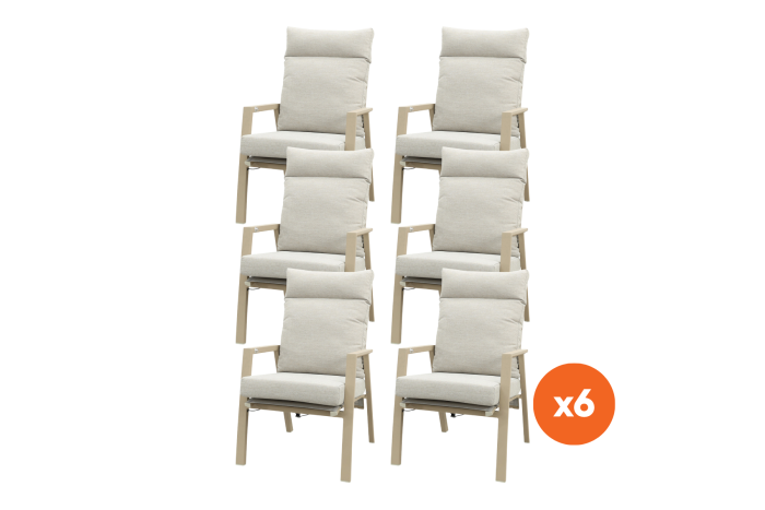 Set van 6 - Lagos verstelbare dining tuinstoel - Latte