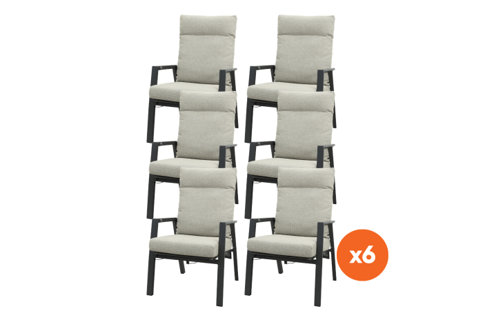 Set van 6 - Lagos verstelbare dining tuinstoel - Antraciet