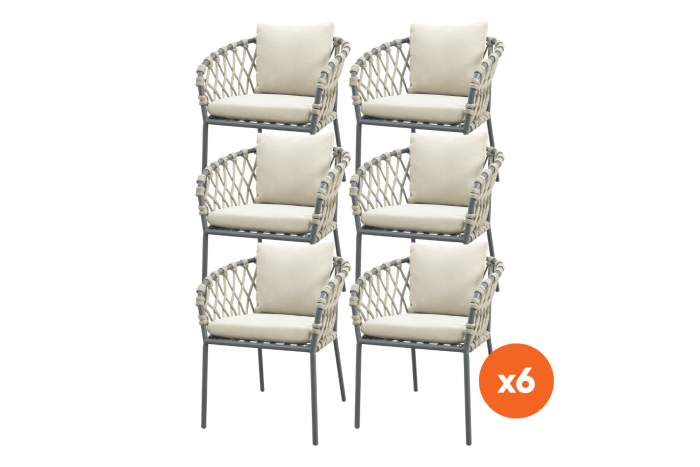 Set van 6 - Sara dining tuinstoelen - Rope/Antraciet 