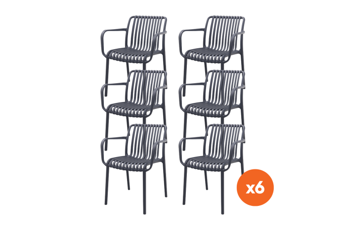 Set van 6 - Stripe stapelbare tuinstoel - Antraciet