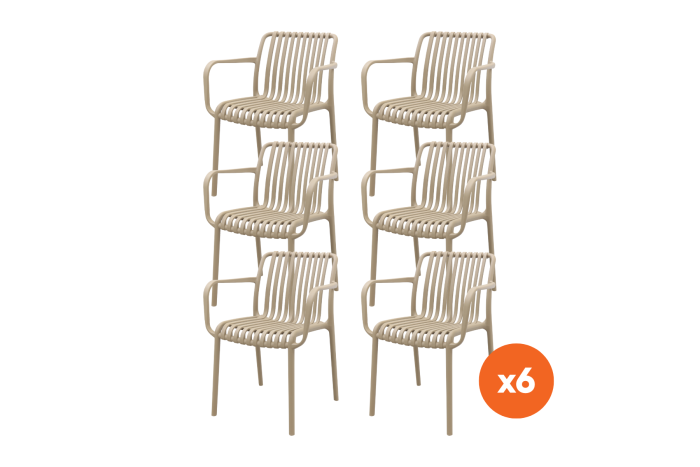 Set van 6 - Stripe stapelbare tuinstoel - Taupe