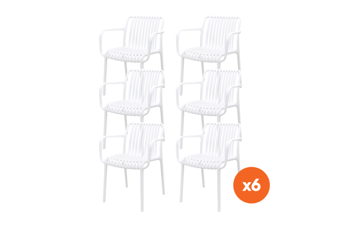 Set van 6 - Stripe stapelbare tuinstoelen - Wit