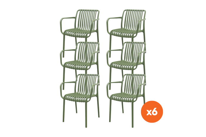 Set van 6 - Stripe stapelbare tuinstoelen - Mosgroen