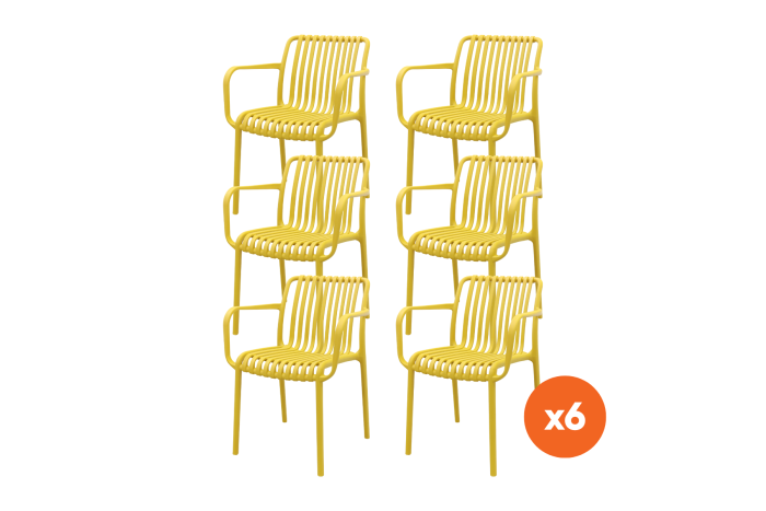 Set van 6 - Stripe stapelbare tuinstoelen - Mosterdgeel